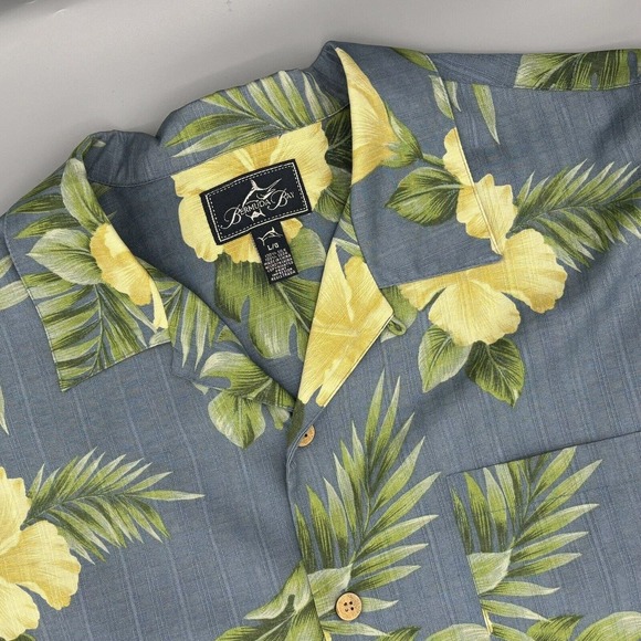 Bermuda Bay Other - Bermuda Bay‎ Hawaiian Shirt Mens Large Blue Yellow Floral Short Sleeve 100% Silk